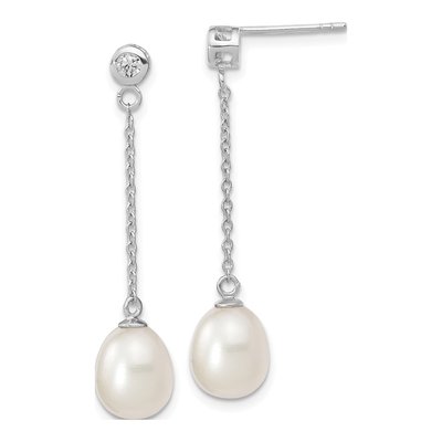 Sterling Silver Freshwater Cultured Pearl & CZ Dangle Earrings