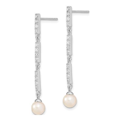 Sterling Silver Freshwater Cultured Pearl & CZ Dangle Earrings – view 3