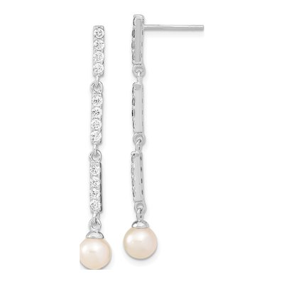Sterling Silver Freshwater Cultured Pearl & CZ Dangle Earrings