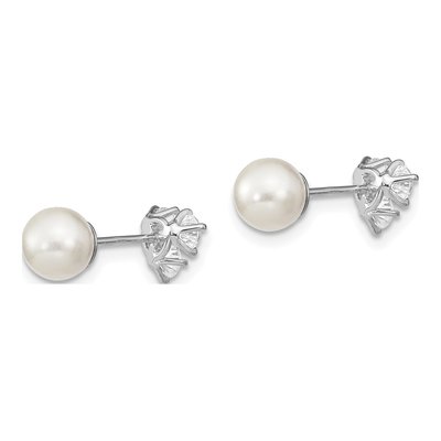 Sterling Silver Round Simulated Pearl & CZ Reversible Shell Stud Earrings – view 4