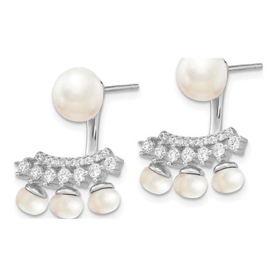 Sterling Silver Freshwater Cultured Pearl & CZ Fancy Dangle Earrings – view 3
