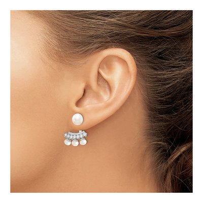 Sterling Silver Freshwater Cultured Pearl & CZ Fancy Dangle Earrings – view 4
