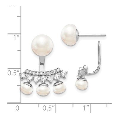 Sterling Silver Freshwater Cultured Pearl & CZ Fancy Dangle Earrings – view 5