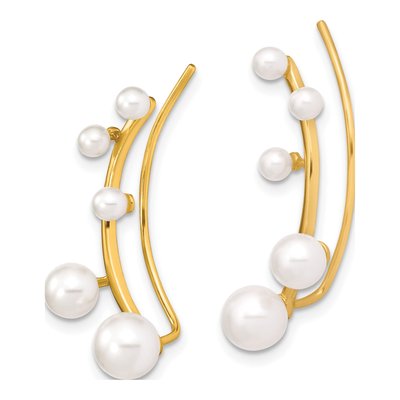Gold-Plated Sterling Silver Freshwater Cultured Pearl Ear Climber Threader Earrings – view 3