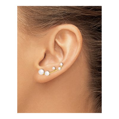 Gold-Plated Sterling Silver Freshwater Cultured Pearl Ear Climber Threader Earrings – view 6