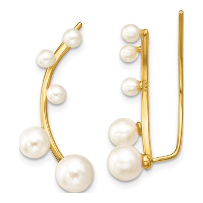 Gold-Plated Sterling Silver Freshwater Cultured Pearl Ear Climber Threader Earrings
