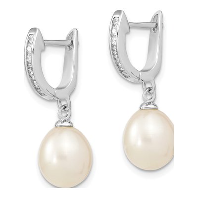 Sterling Silver Freshwater Cultured Pearl & CZ Dangle Earrings – view 3