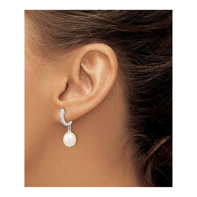 Sterling Silver Freshwater Cultured Pearl & CZ Dangle Earrings – view 4
