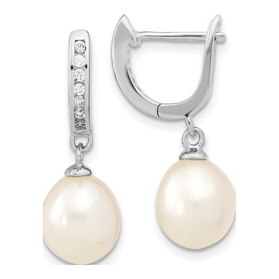 Sterling Silver Freshwater Cultured Pearl & CZ Dangle Earrings