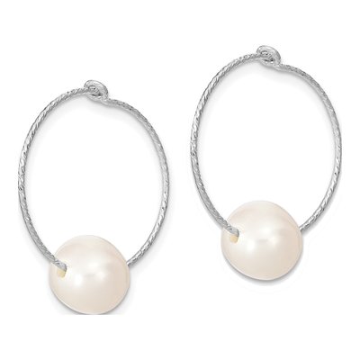 Sterling Silver 24mm Freshwater Cultured Pearl Hoop Earrings – view 3