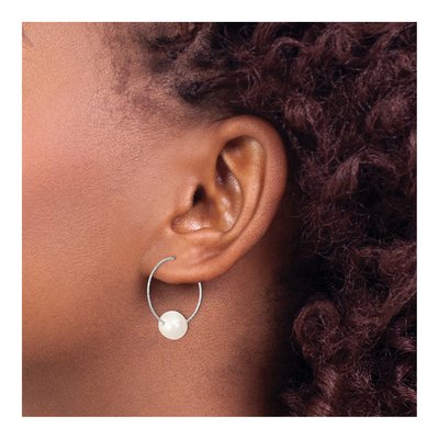 Sterling Silver 24mm Freshwater Cultured Pearl Hoop Earrings – view 4