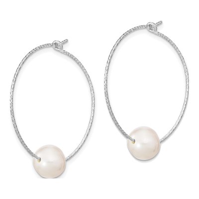 Sterling Silver 36mm Freshwater Cultured Pearl Hoop Earrings – view 3