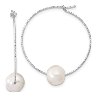 Sterling Silver 36mm Freshwater Cultured Pearl Hoop Earrings
