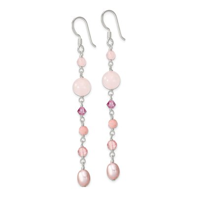 Sterling Silver Pink Freshwater Cultured Pearl Multi-Stone Dangle Earrings – view 3