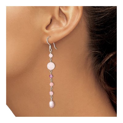 Sterling Silver Pink Freshwater Cultured Pearl Multi-Stone Dangle Earrings – view 4