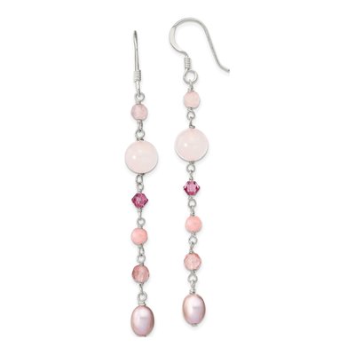 Sterling Silver Pink Freshwater Cultured Pearl Multi-Stone Dangle Earrings
