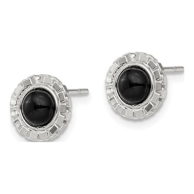 Sterling Silver 5.5mm Round Onyx Button Stud Earrings – view 3
