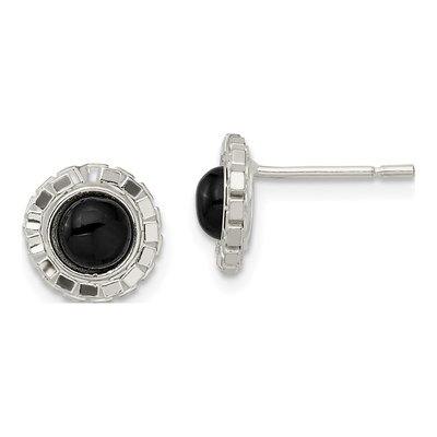 Sterling Silver 5.5mm Round Onyx Button Stud Earrings