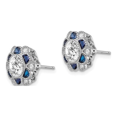 Sterling Silver Round CZ Flower Stud Earrings – view 3