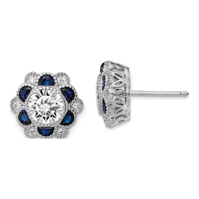Sterling Silver Round CZ Flower Stud Earrings