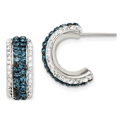 Sterling Silver 15mm Crystal Hoop Earrings