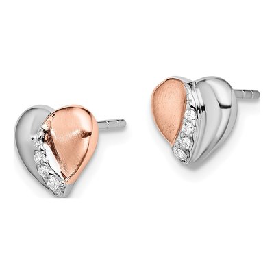 Sterling Silver Round CZ Heart Button Stud Earrings – view 3