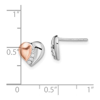 Sterling Silver Round CZ Heart Button Stud Earrings – view 5