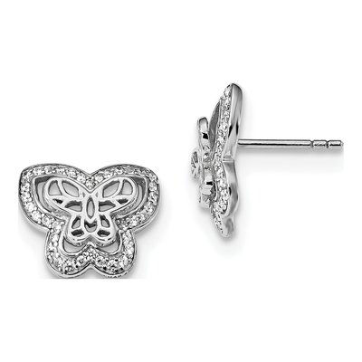 Sterling Silver CZ Butterfly Stud Earrings