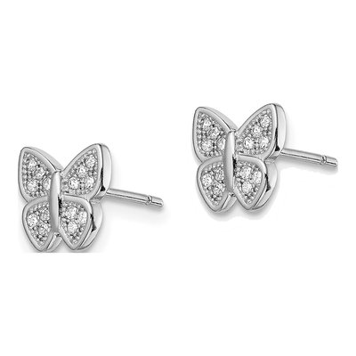 Sterling Silver CZ Butterfly Stud Earrings – view 3