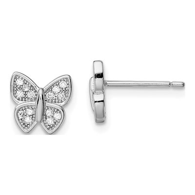 Sterling Silver CZ Butterfly Stud Earrings