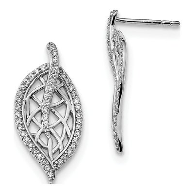 Sterling Silver CZ Leaf Dangle Earrings