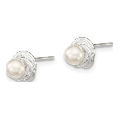 Sterling Silver Simulated Pearl Girls' Button Stud Earrings – view 2