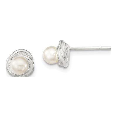 Sterling Silver Simulated Pearl Girls' Button Stud Earrings