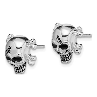 Sterling Silver Antiqued Skull Stud Earrings – view 3