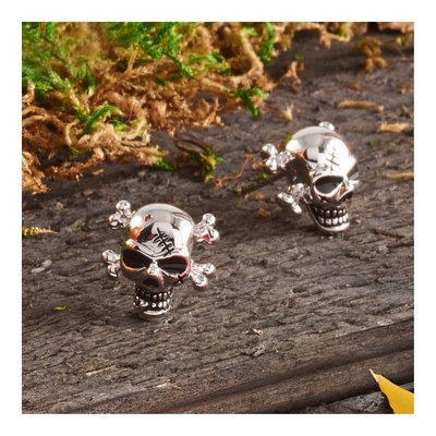 Sterling Silver Antiqued Skull Stud Earrings – view 6