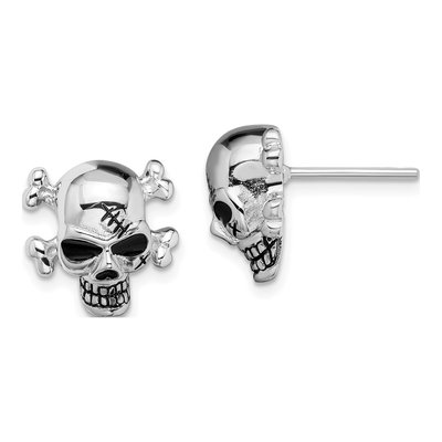 Sterling Silver Antiqued Skull Stud Earrings