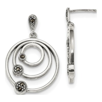Sterling Silver Marcasite 3-Circles Dangle Earrings
