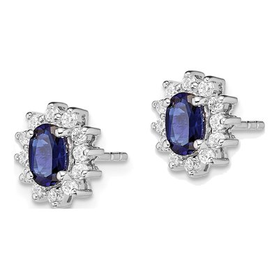 Sterling Silver Round Lab-Created Sapphire & CZ Button Stud Earrings – view 3