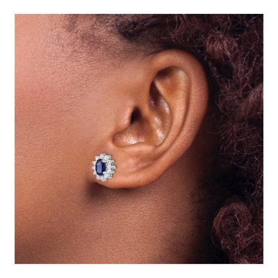 Sterling Silver Round Lab-Created Sapphire & CZ Button Stud Earrings – view 4