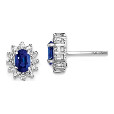 Sterling Silver Round Lab-Created Sapphire & CZ Button Stud Earrings