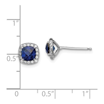 Sterling Silver Cushion Lab-Created Sapphire Button Stud Earrings – view 5