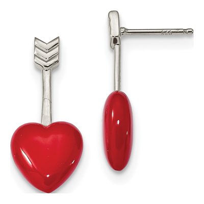 Sterling Silver Enamel Heart Arrow Dangle Earrings