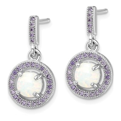 Sterling Silver Lab-Created Opal & CZ Dangle Earrings – view 3