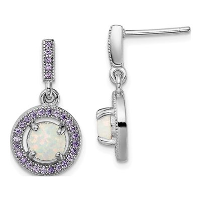 Sterling Silver Lab-Created Opal & CZ Dangle Earrings