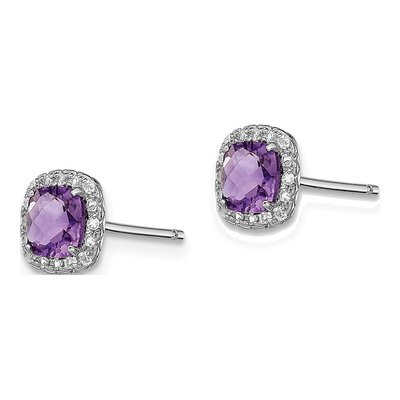 Sterling Silver Cushion Amethyst Cr Stud Earrings – view 3