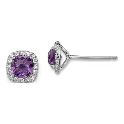 Sterling Silver Cushion Amethyst Cr Stud Earrings
