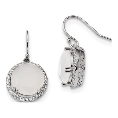 Sterling Silver CZ Milky Glass Dangle Earrings