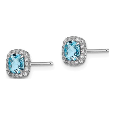 Sterling Silver Cushion Swiss Blue Topaz Button Stud Earrings – view 3