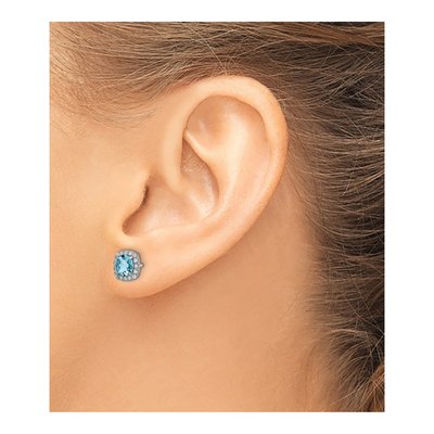 Sterling Silver Cushion Swiss Blue Topaz Button Stud Earrings – view 4