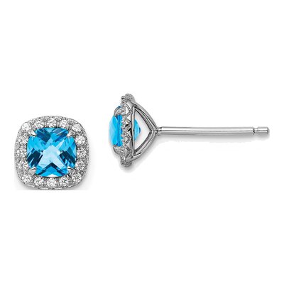 Sterling Silver Cushion Swiss Blue Topaz Button Stud Earrings